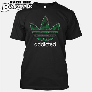 "Addicted" Weed/Pot/Canabis 3 stripes sports logo [T-Shirt/Tank Top]-T-Shirt-Black-Small-Over The Boardwalk Shirts