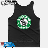 Wake and Bake | Coffee Logo | Weed | Pot | Cannabis | Pop Culture [T-shirt/Tank Top]-Tank Top (men's cut)-Black-Small-Over The Boardwalk Shirts