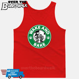 Wake and Bake | Coffee Logo | Weed | Pot | Cannabis | Pop Culture [T-shirt/Tank Top]-Tank Top (men's cut)-Red-Small-Over The Boardwalk Shirts