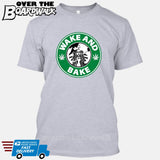Wake and Bake | Coffee Logo | Weed | Pot | Cannabis | Pop Culture [T-shirt/Tank Top]-T-Shirt-Heather Grey-Small-Over The Boardwalk Shirts
