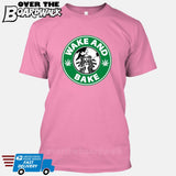 Wake and Bake | Coffee Logo | Weed | Pot | Cannabis | Pop Culture [T-shirt/Tank Top]-T-Shirt-Pink-Small-Over The Boardwalk Shirts