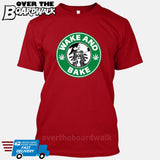 Wake and Bake | Coffee Logo | Weed | Pot | Cannabis | Pop Culture [T-shirt/Tank Top]-T-Shirt-Red-Small-Over The Boardwalk Shirts