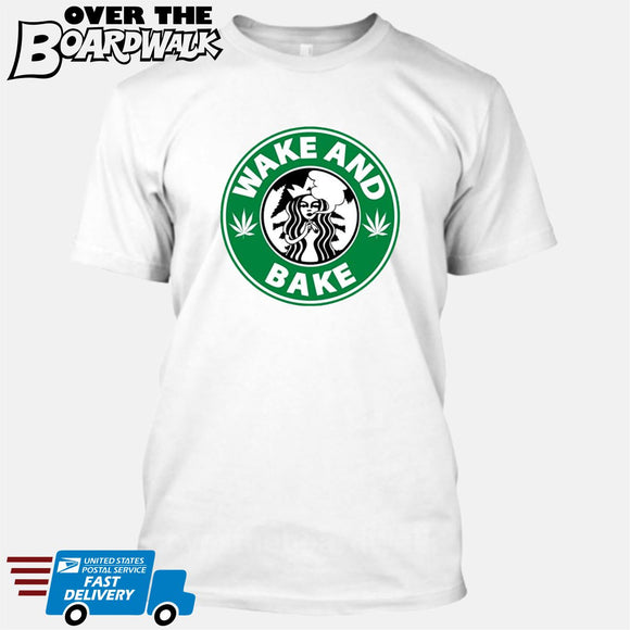 Wake and Bake | Coffee Logo | Weed | Pot | Cannabis | Pop Culture [T-shirt/Tank Top]-T-Shirt-White-Small-Over The Boardwalk Shirts