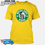 Wake and Bake | Coffee Logo | Weed | Pot | Cannabis | Pop Culture [T-shirt/Tank Top]-T-Shirt-Yellow-Small-Over The Boardwalk Shirts